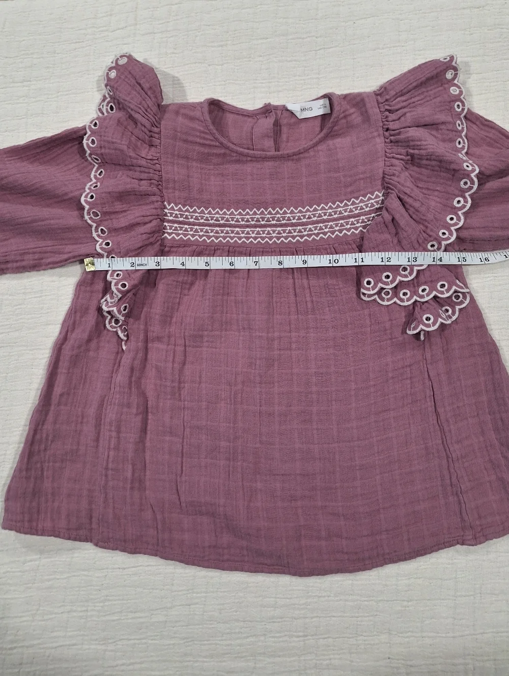 Mango Lavender Ruffle Long-Sleeve Blouse